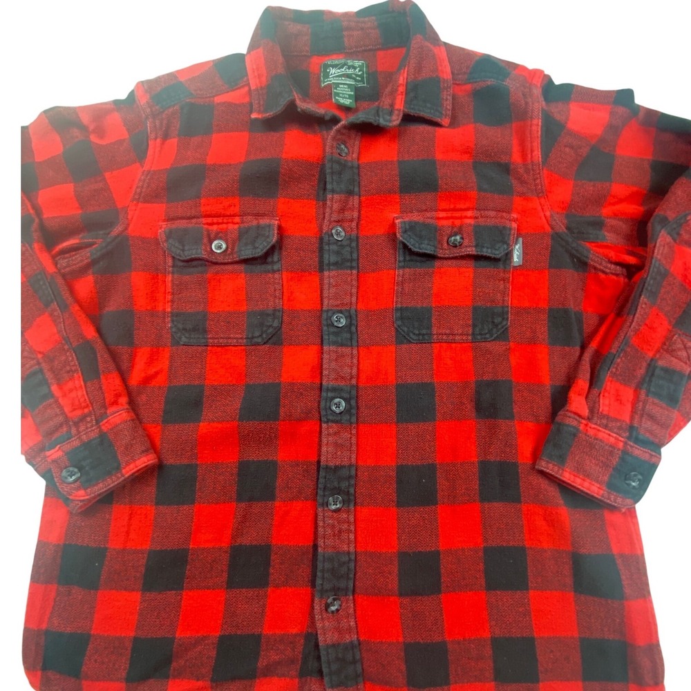 Woolrich Mens XL Red Black Buffalo Plaid Cotton Flannel Shirt Modern Fit 6131
